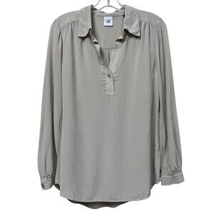 CAbi Silk Henley Blouse Long Sleeve Pullover Women Size Small Gray